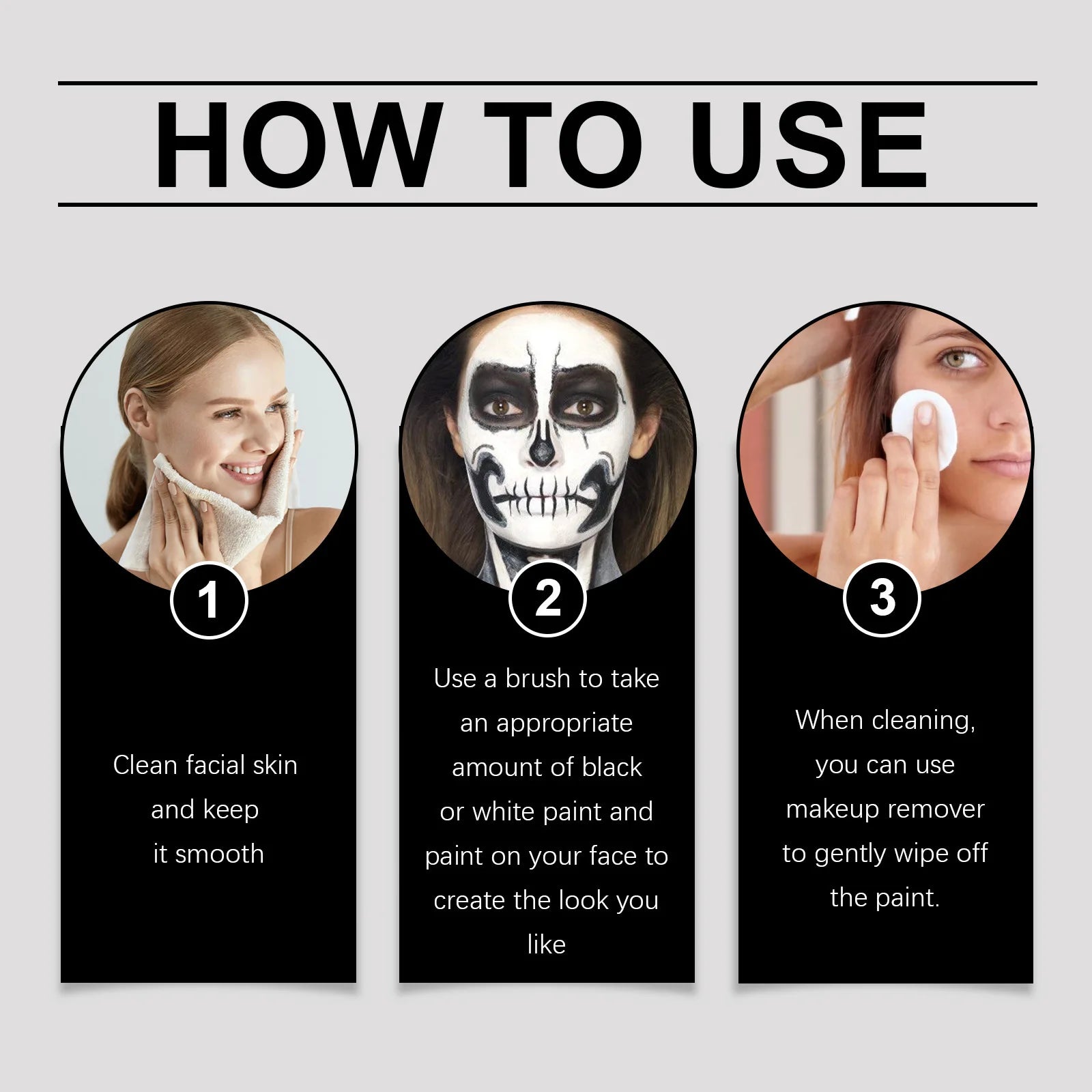 Black & White Face Body Paint Kit with Brushes Long-Lasting Makeup For Halloween Festive Fun Makeup Accessories Makeup Set