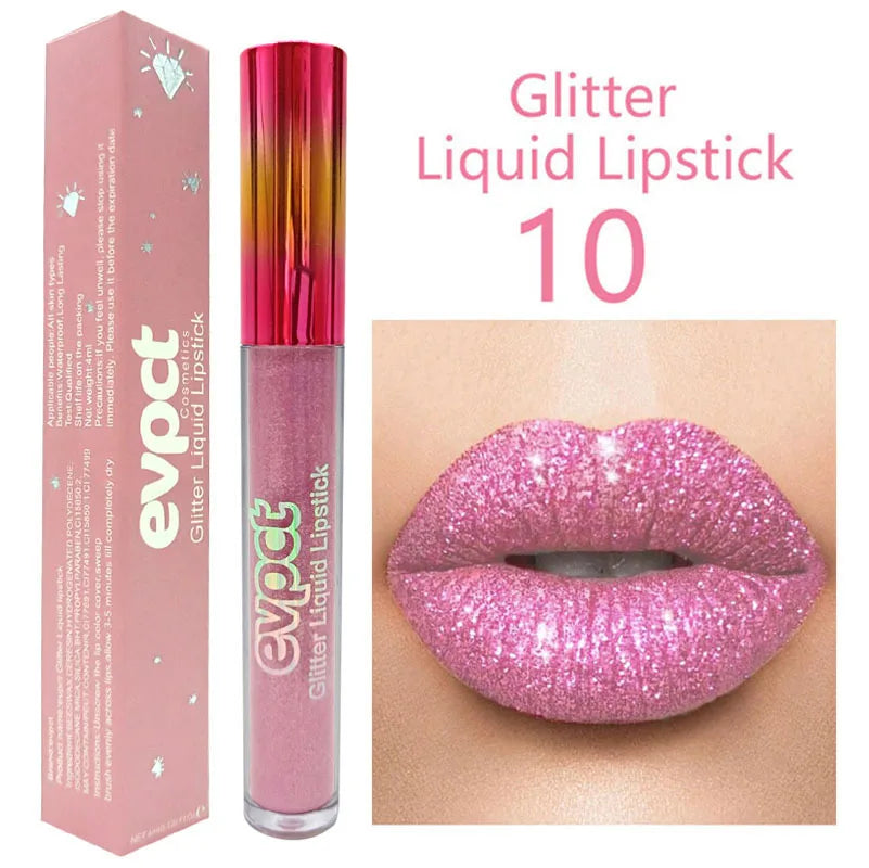 15 Color Glitter Liquid Lipsticks Shimmer Shiny Lipgloss Pearlescent Lip Tint Waterproof Long Lasting Matte Diamond Lips Glaze