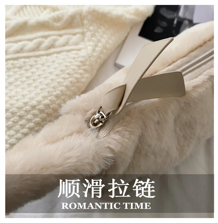 Simple Design Women Soft Plush Hobos Shoulder Bags Winter Furry Ladies Clutch Purse Handbag Fashion Female Underarm Bag