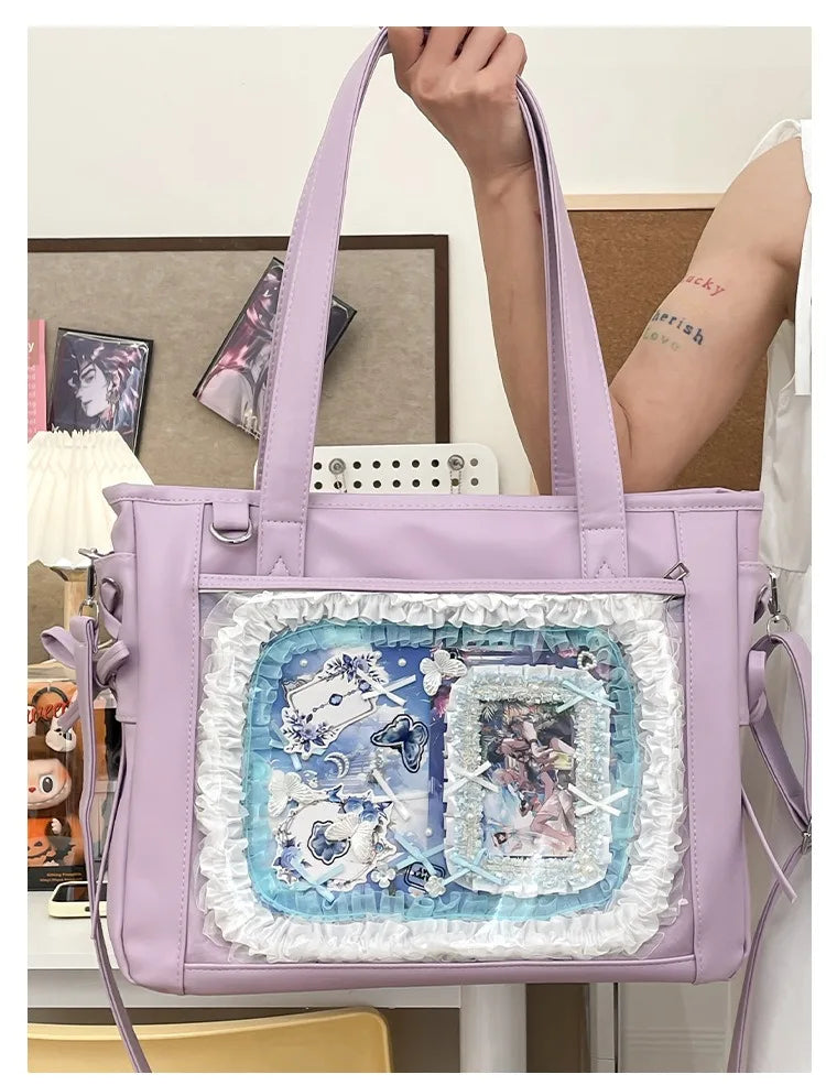 Womens Shoulder Bag Leather Sweet Lolita Jk Elegant Cute Casual Ita Bag Japanese Style Transparent Fashion Handbag