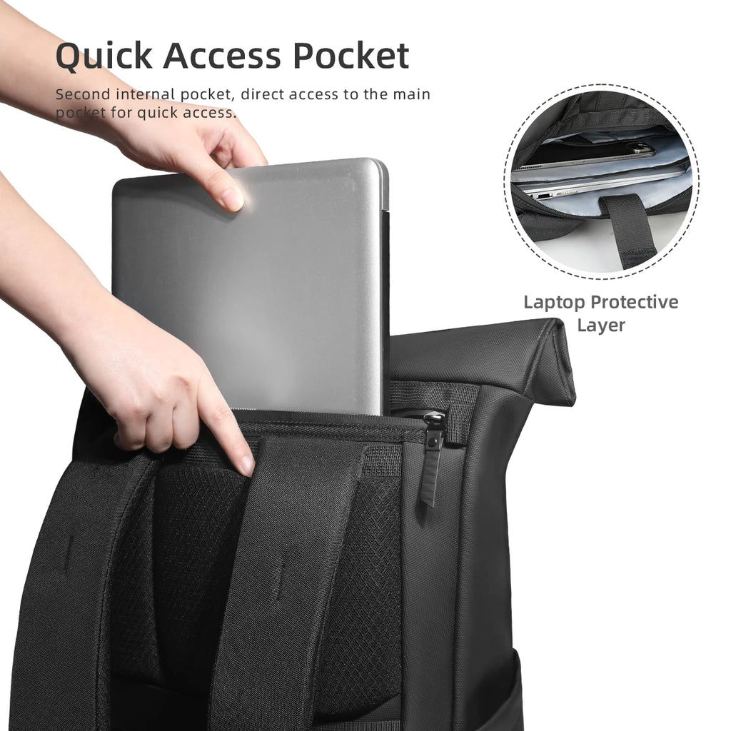 HK Business Roll Top Men's Backpack Large Capacity 15.6 Inch Laptop Bag Waterproof Hiking Travel Backpack Expandable School Bags