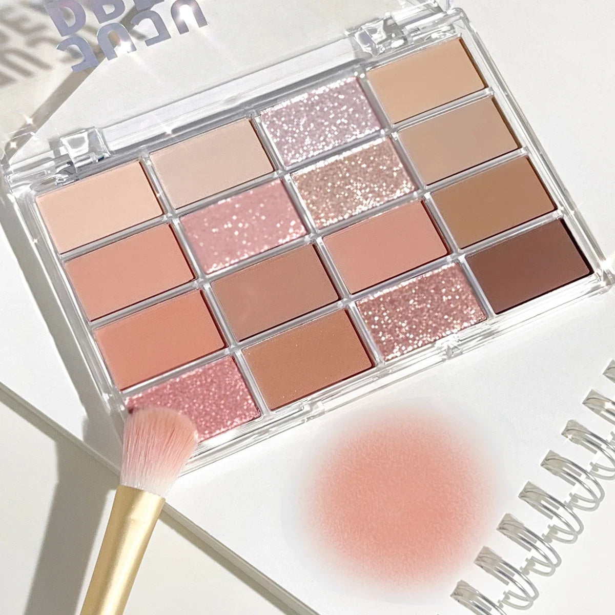 Dream 16 color eyeshadow palette - matte, glitter, shimmer, earth brown, purple and pink - low saturation everyday makeup