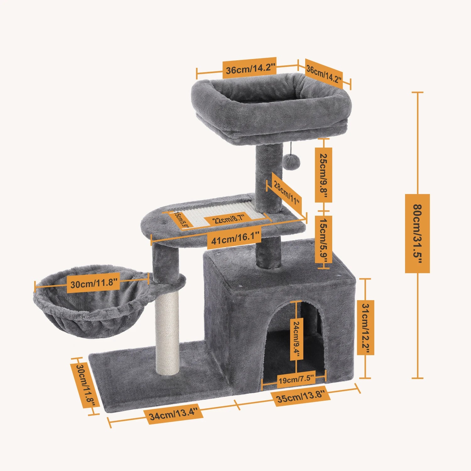 Cat Tree for Small Indoor Cats, Plush Cat Tower with Large Cat Condo, Deep Hammock and Sisal Cat Scratching Post for Kittens