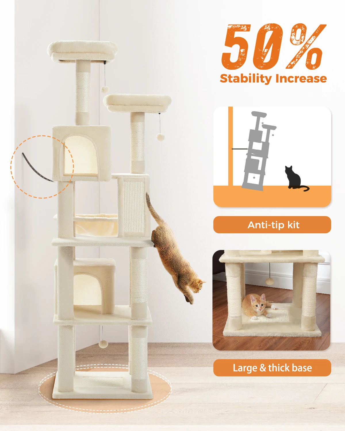 Multi-Level Cat Tree with Scratching Posts, Cozy Condo, Hammock, Large Cat Tower for Indoor Cats, Cat Scratching Board, Cat Toys