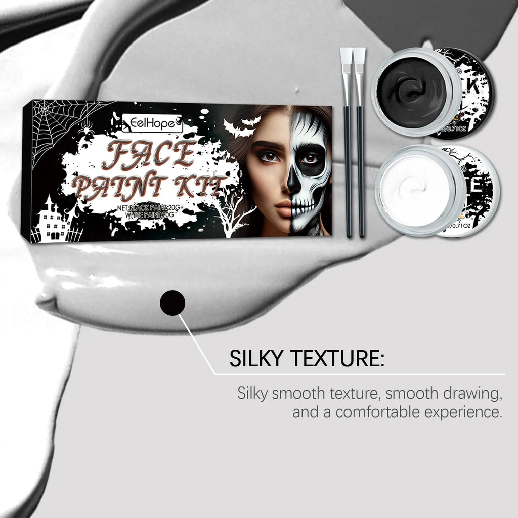 Black & White Face Body Paint Kit with Brushes Long-Lasting Makeup For Halloween Festive Fun Makeup Accessories Makeup Set