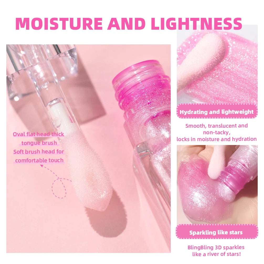 Mirror Lip Gloss Temperature Color Change Lipstick Lasting Moisturizing Glitter Lipstick Gloss Pearlescent Pink Clear Lip Glaze