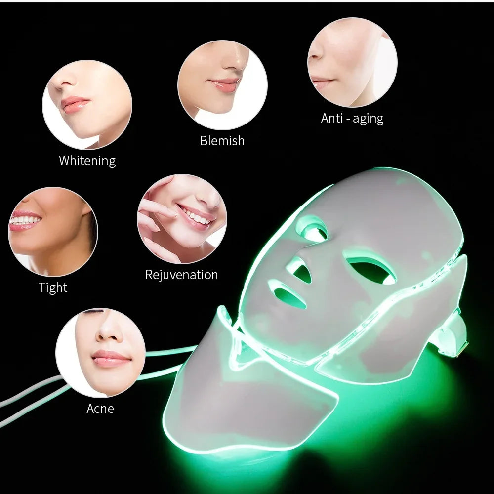 7 Colors Light LED Facial Mask with Neck Korean Photon Therapy Face Mask Red Light Therapy Acne Wrinkle Removal Beauty Skin Care