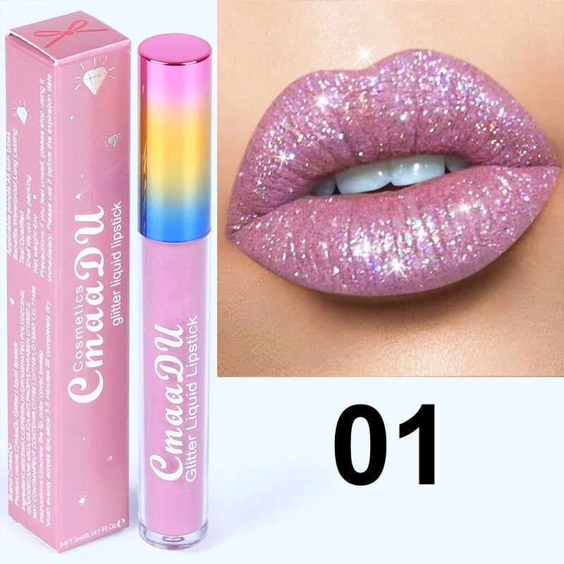 Pearlescent Diamond Lip Gloss Nude Candy Metal Glitter Liquid Lipstick Lips Moisturizer Cosmetics Metallic Shine Lipgloss