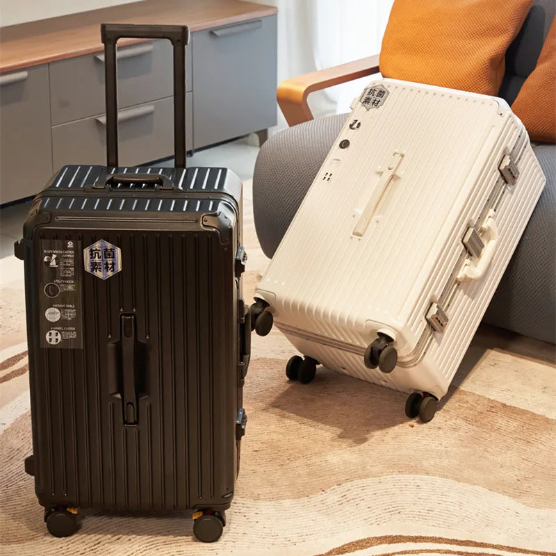 Large Capacity Travel Luggage Aluminum frame Suitcase pull rod Case 24/28/32 " with Cup Holder Travel Case Combination box