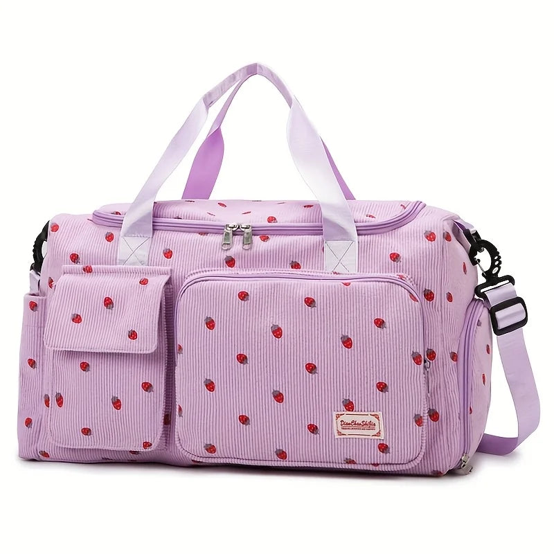 Large Capacity Casual Strawberry Print Duffel Bag with Multiple Compartments - Ideal for Travel, Gym, and Everyday Use