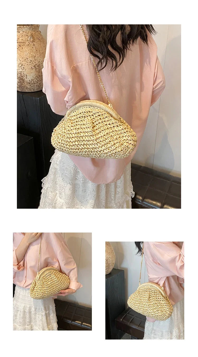 2025 Summer New Straw Weaving Crossbody Bag Fashionable and Casual Shell bag Women's Shoulder Bags with Excellent Texture bolsas