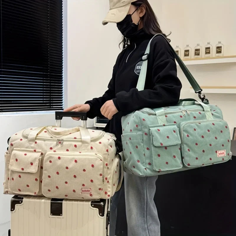 Large Capacity Casual Strawberry Print Duffel Bag with Multiple Compartments - Ideal for Travel, Gym, and Everyday Use