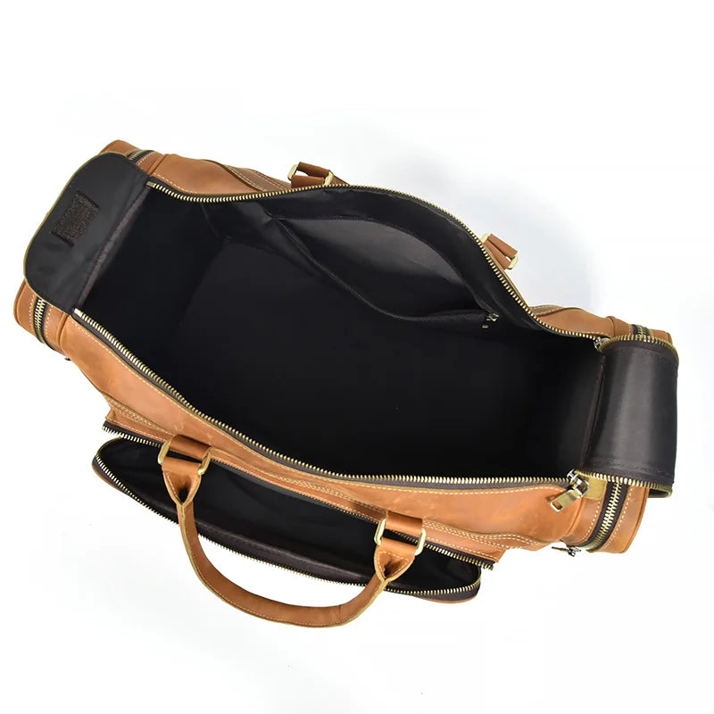 Luufan Crazy Horse Leather Men's Travel Bag Big Travel Duffel Durable Cowhide Weekend Bag Man Genuine Leather Luggage Tote Bag