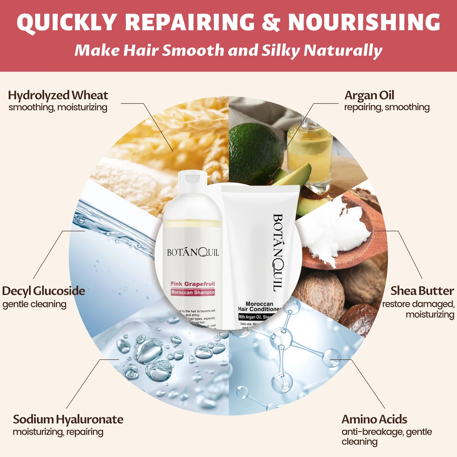 BOTÁNQUIL Moroccan Shampoo & Conditioner for Hair Care,Repairs Dry Damaged Permed and Colored Hair