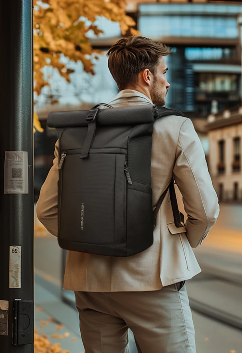 HK Business Roll Top Men's Backpack Large Capacity 15.6 Inch Laptop Bag Waterproof Hiking Travel Backpack Expandable School Bags