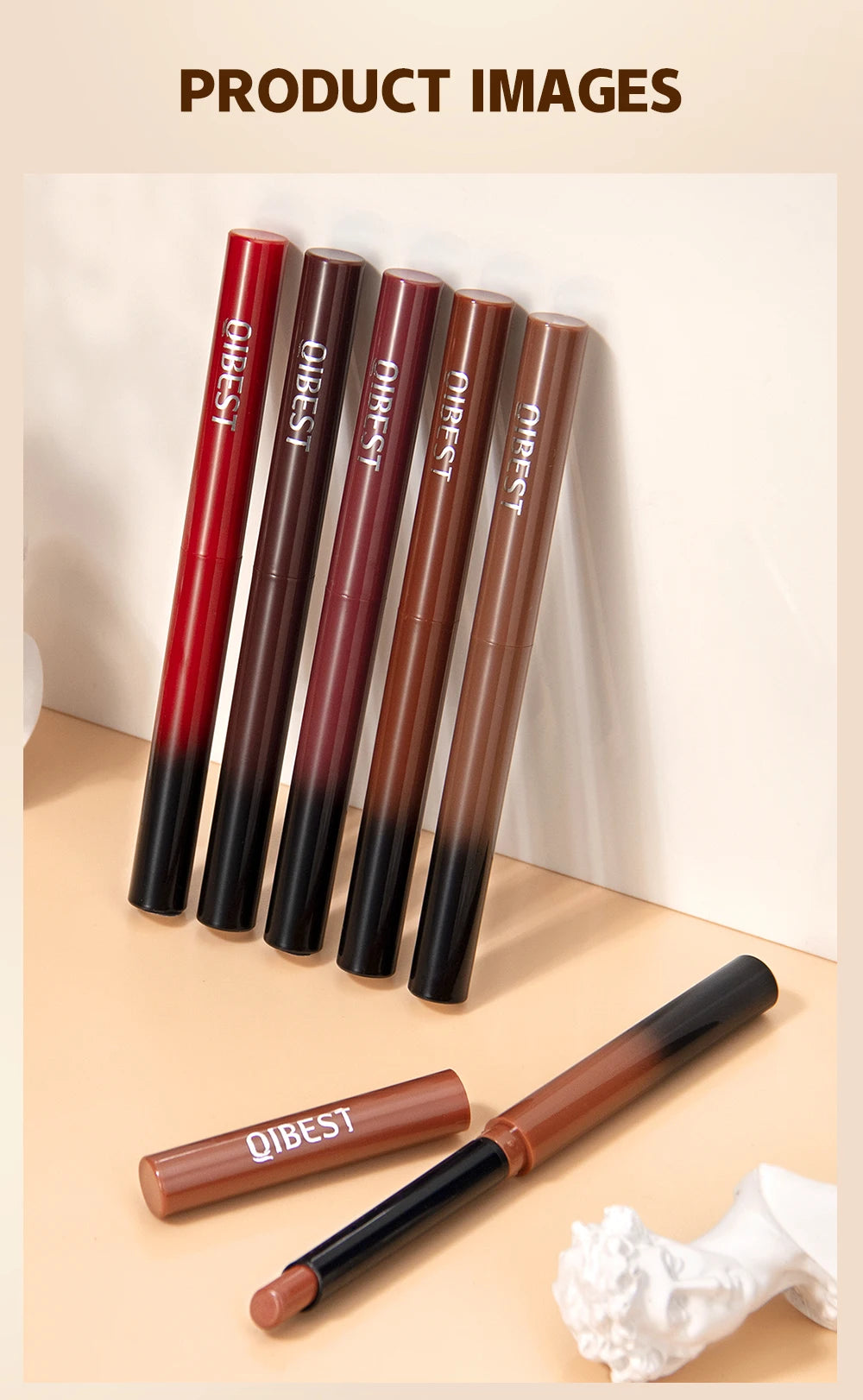 QIBEST 1PC Sexy Matte Lipstick Waterproof Long Lasting Color Rendering Non-stick Velvet Lips Liner Pencil Woman Makeup Cosmetics