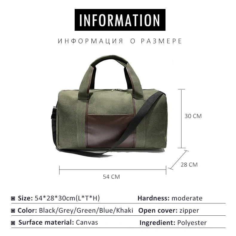 Canvas Simple Travel Luggage Handbags Solid Durable Duffel Shoulder Bags Crossbody Weekend Carry Organizer for Men Women