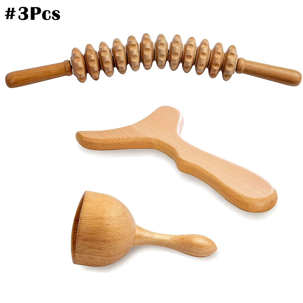 Wooden Therapy Massager Lymphatic Drainage Anti Cellulite Maderoterapia Kit - Body Contouring, Belly Waist Muscle Massage Relax