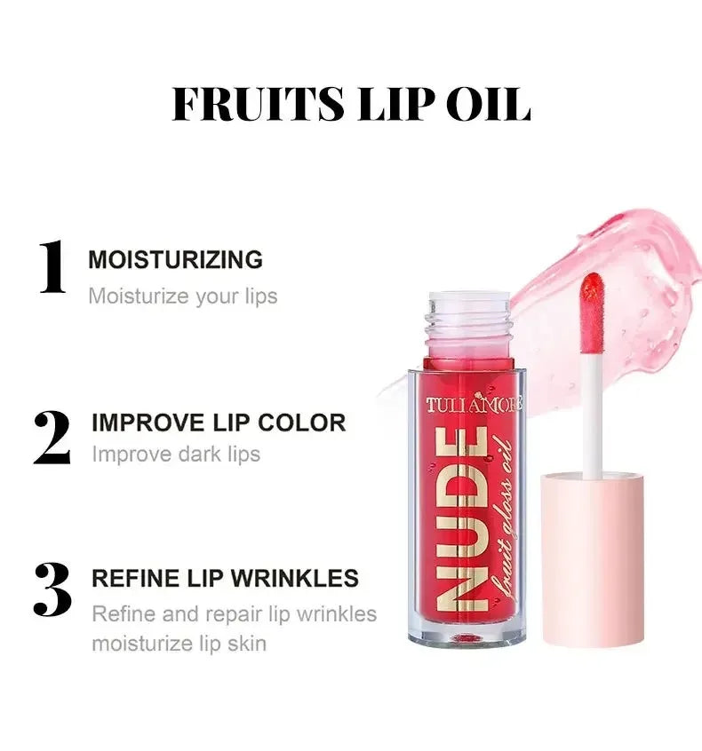4 Colors Fruit Lip Oil Moisturizing Lip Plump Clear Hydrates And Shines Mirror Water Gloss Lip Glaze Liquid