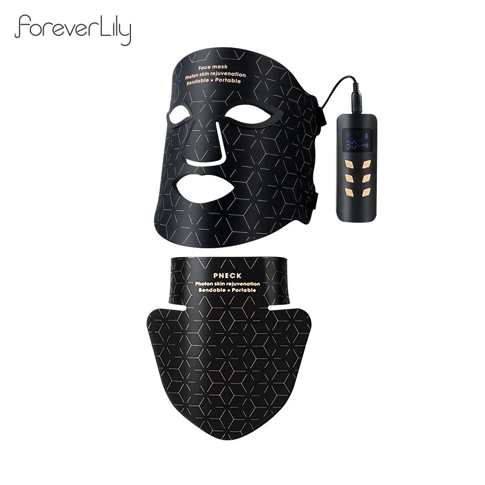 Silicone LED Mask Face With Neck 4 Colors LED Light Photon Infrared Therapy Flexible Facial Mask Repair Skin Brighten Skin Tone