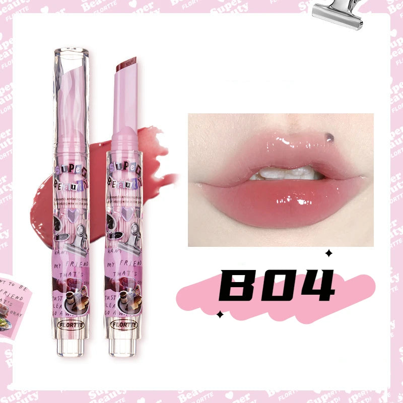 FLORTTE Solid Lip Gloss Water Light Glitter Clear Lipstick Pink Mirror Lip Glaze Jelly Moisturizing Lip Tint Cosmetics Makeup