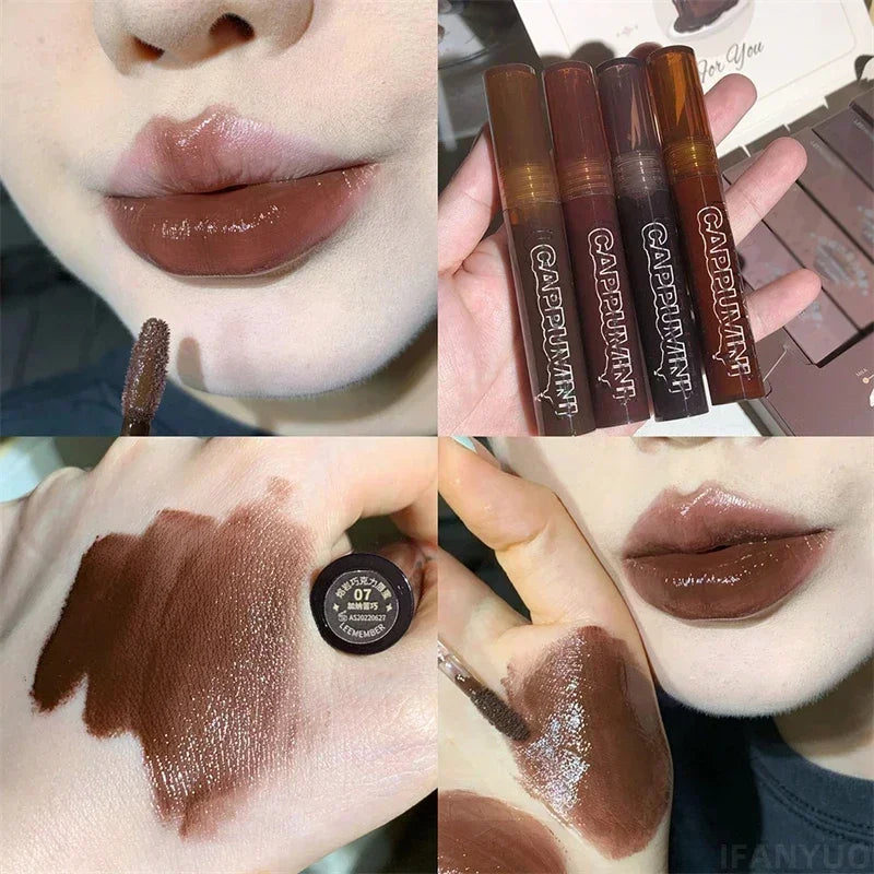 Punk Dark Brown Mirror Water Lip Gloss Red Lip Glaze Transparent Glass Lip Oil Waterproof Liquid Lipstick Clear Tint Makeup New