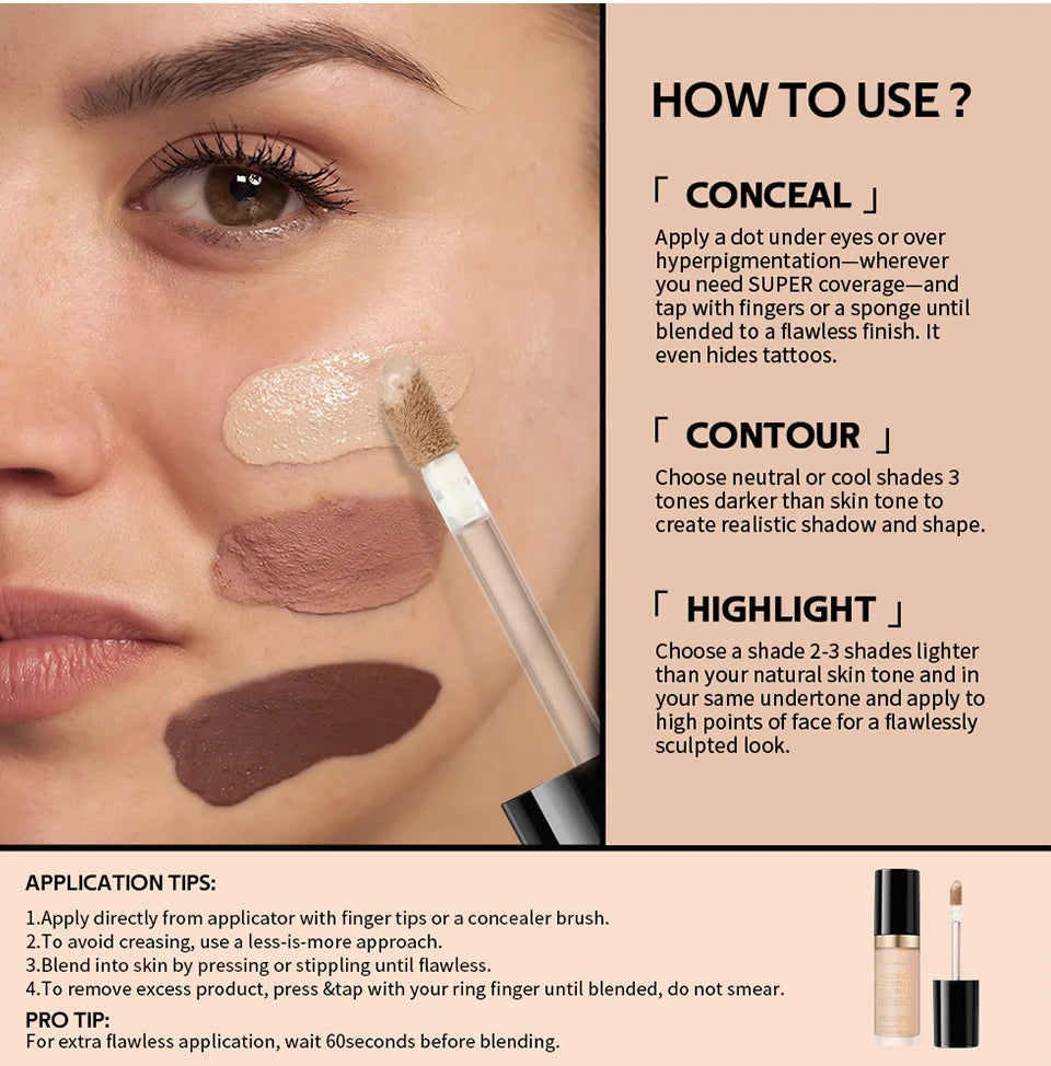 Super Coverage Concealer Multi-Use Cream Oil Free Long Lasting Hydrating Cover Contour Highlight and Retouch Face Makeup