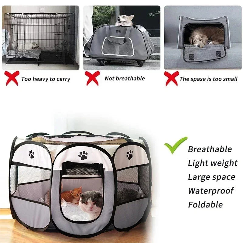 Foldable Octagonal Pet Tent Portable Cat Dog Cage for Outdoor Camping Large Enclosure Travel Fence House for Cats and Dogs