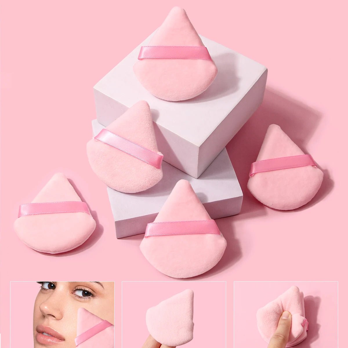 5Pcs Black Triangle Powder Puff For Loose Powder Liquid Cosmetic Soft Plush Powder Puff Makeup Foundation Puff Makeup Tool