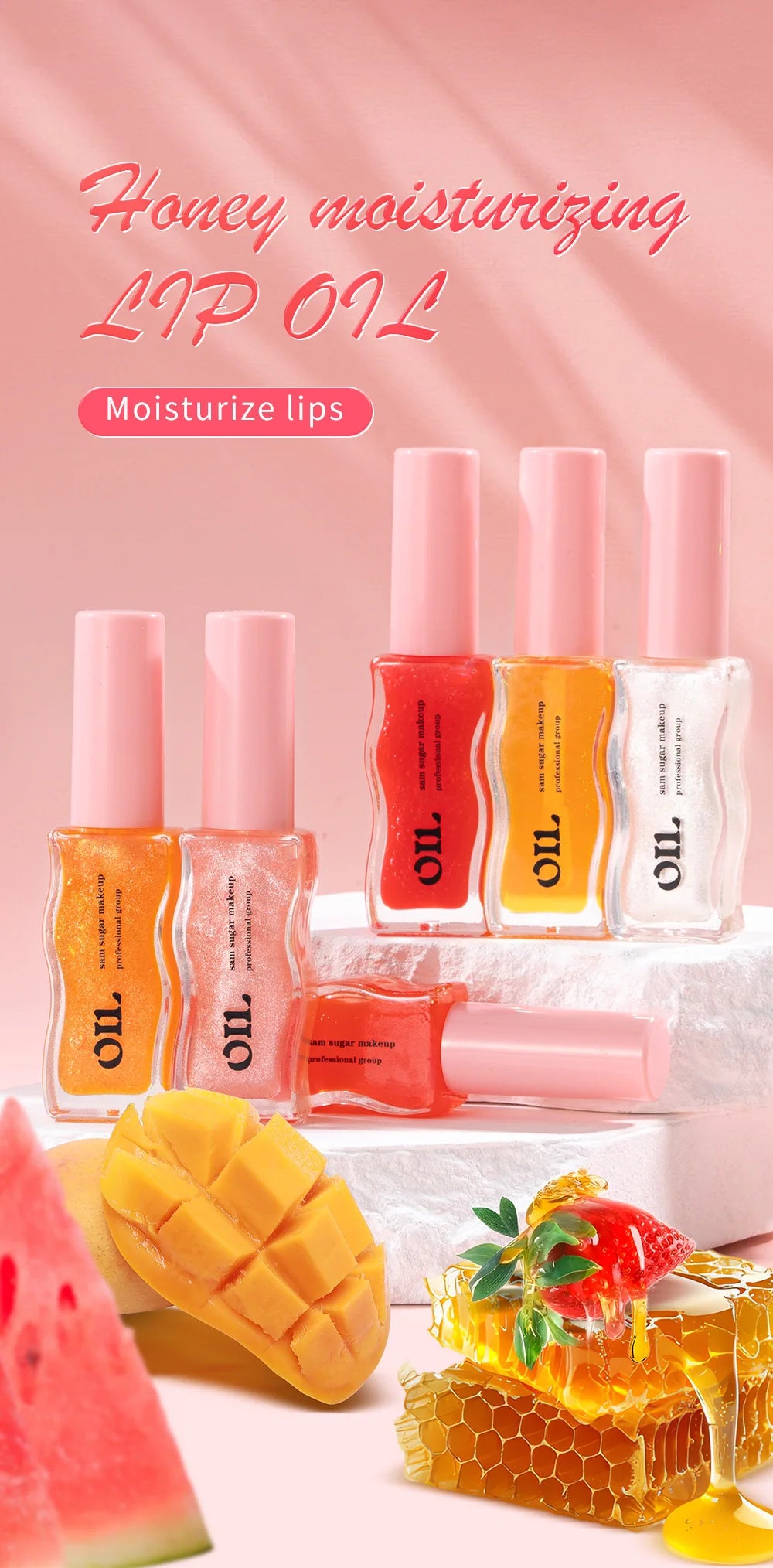 Sheer Pearlescent Mirror Lip Gloss Liquid Lipstick Fruit Honey Infused Lip Oil Reduce Lip Lines Moisturizing Lip Balm Cosmetics