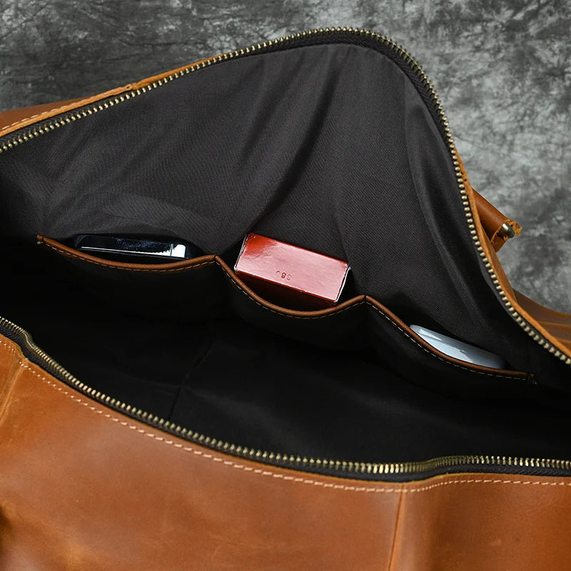 Fashionable Style Men's Leather Travel Handbags Real Cowhide Leather Duffle Bags For Man Male Weekend Bags With Shoe Pocket