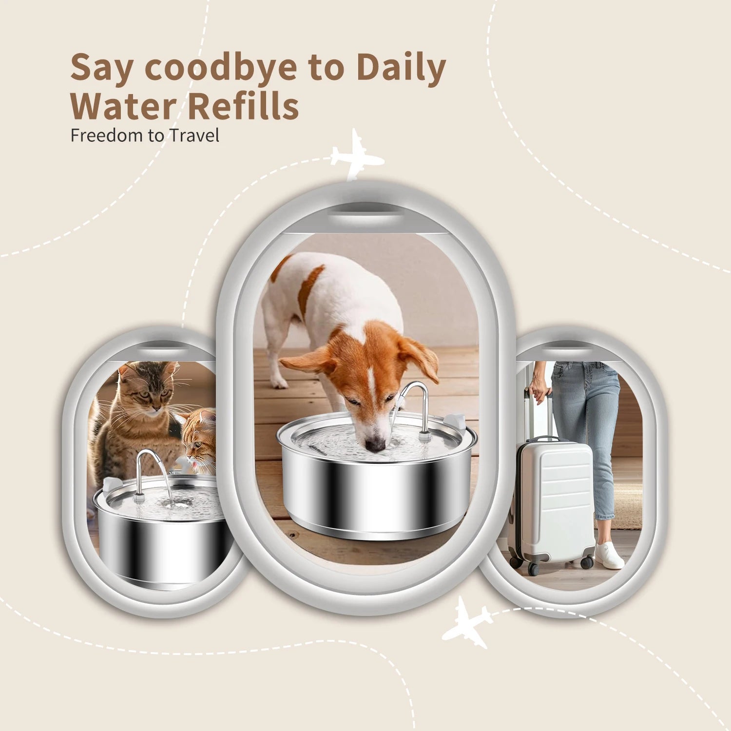 8L / 272oz Dog Water Fountain for Large Dogs Stainless Steel Dog Fountain Super Quiet for Large Dogs Cats and Multi-Pet Home