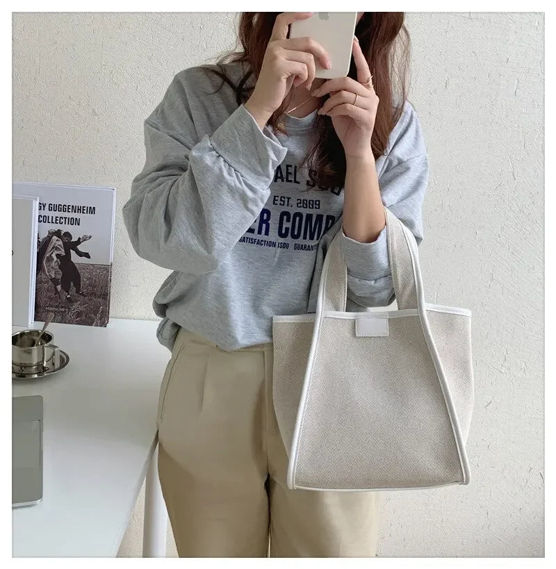 Men And Women New Fashion Canvas Clutch Single Shoulder Crossbody Bag Large Capacity Color Collision Clash Tote Bucket Bag