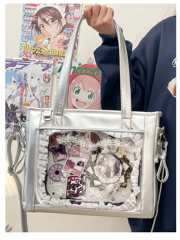 Womens Shoulder Bag Leather Sweet Lolita Jk Elegant Cute Casual Ita Bag Japanese Style Transparent Fashion Handbag