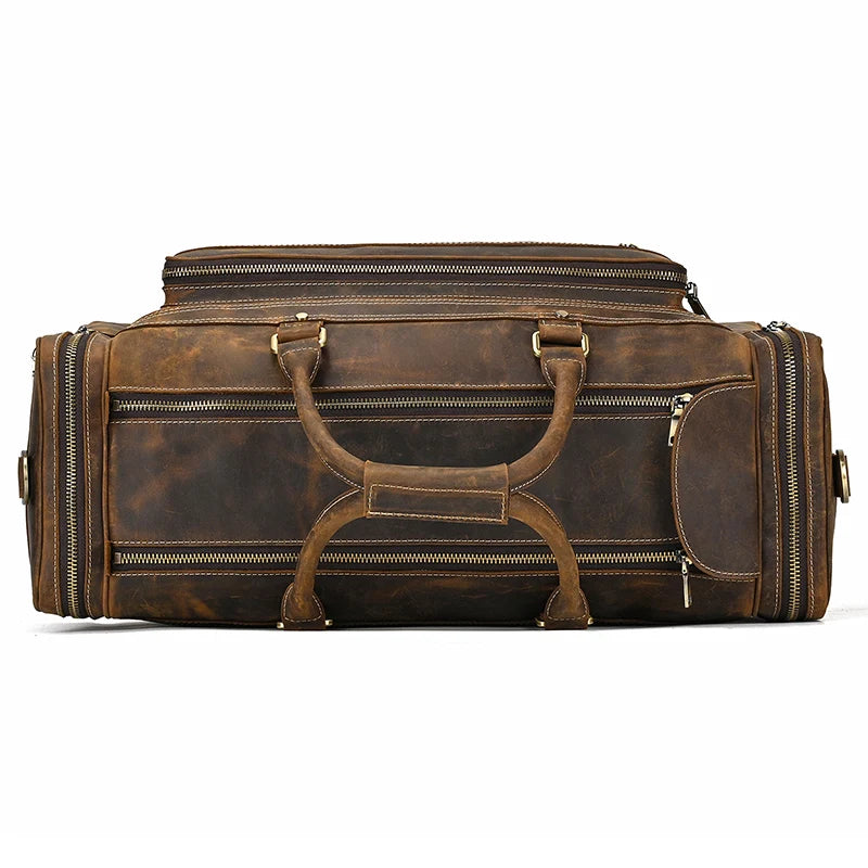 Luufan Crazy Horse Leather Men's Travel Bag Big Travel Duffel Durable Cowhide Weekend Bag Man Genuine Leather Luggage Tote Bag