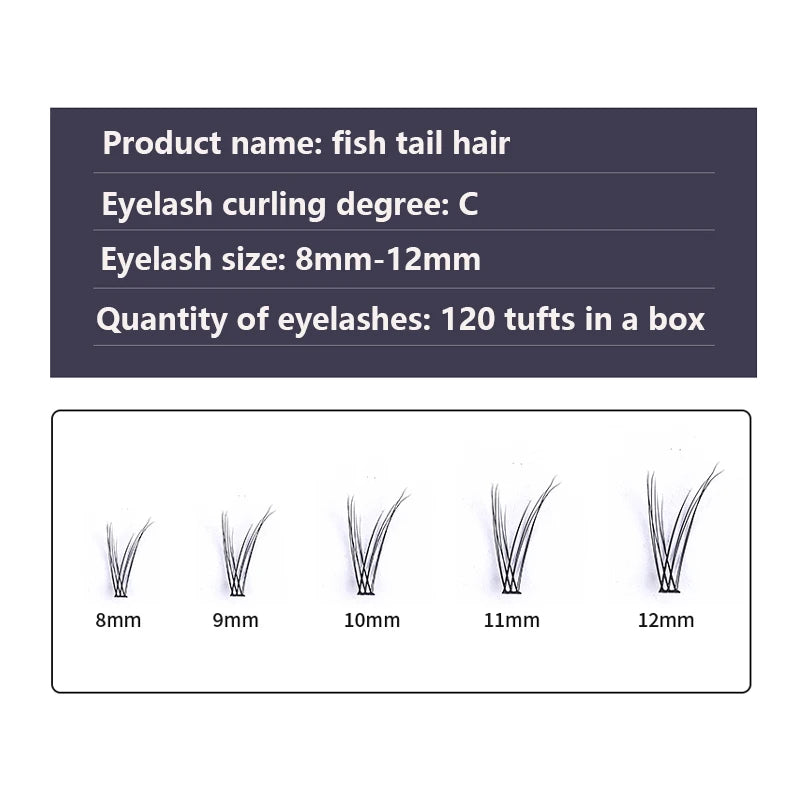 120 Clusters Fishtail Eyelashes Natural Grafted Eyelashes Professional Eyelash Extension Makeup A-Type Eyelashes Fairy Eyelashes