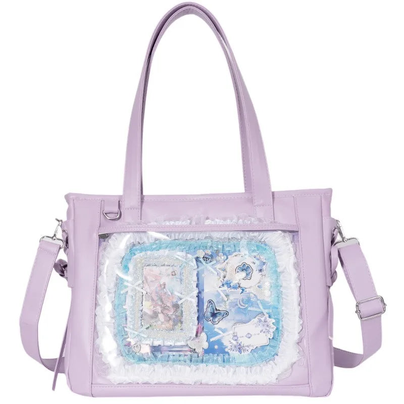 Womens Shoulder Bag Leather Sweet Lolita Jk Elegant Cute Casual Ita Bag Japanese Style Transparent Fashion Handbag