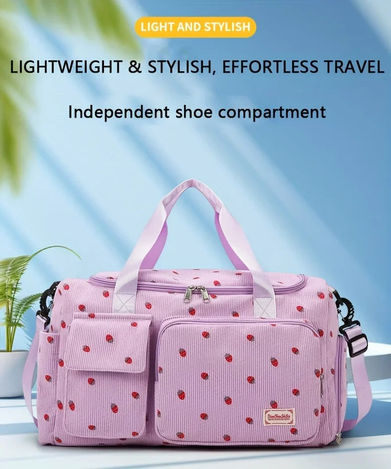 Large Capacity Casual Strawberry Print Duffel Bag with Multiple Compartments - Ideal for Travel, Gym, and Everyday Use