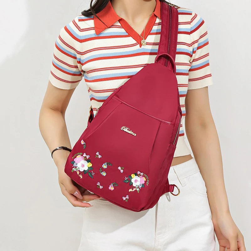 Waterproof Oxford Women Backpack Fashion Casual Embroidery Bag Designer Female Large Capacity Travel Handbag Shopping Knaps