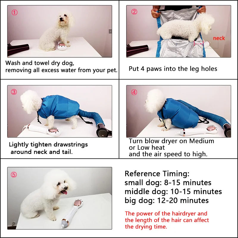 Pet Dogs Hair Blow Dryer Portable Foldable Fast Drying Bags Grooming Bag Household Pet Hair Drying Bag Efficient Dry Tool Kit