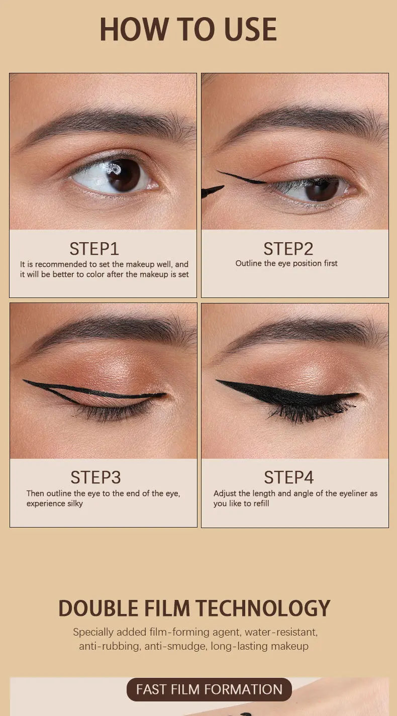 Waterproof Eyeliner Pen Quick-dry Permanent Stain-free Matte Smooth Ultra-fine Liquid Touch-up Eyeliner Cosmetics