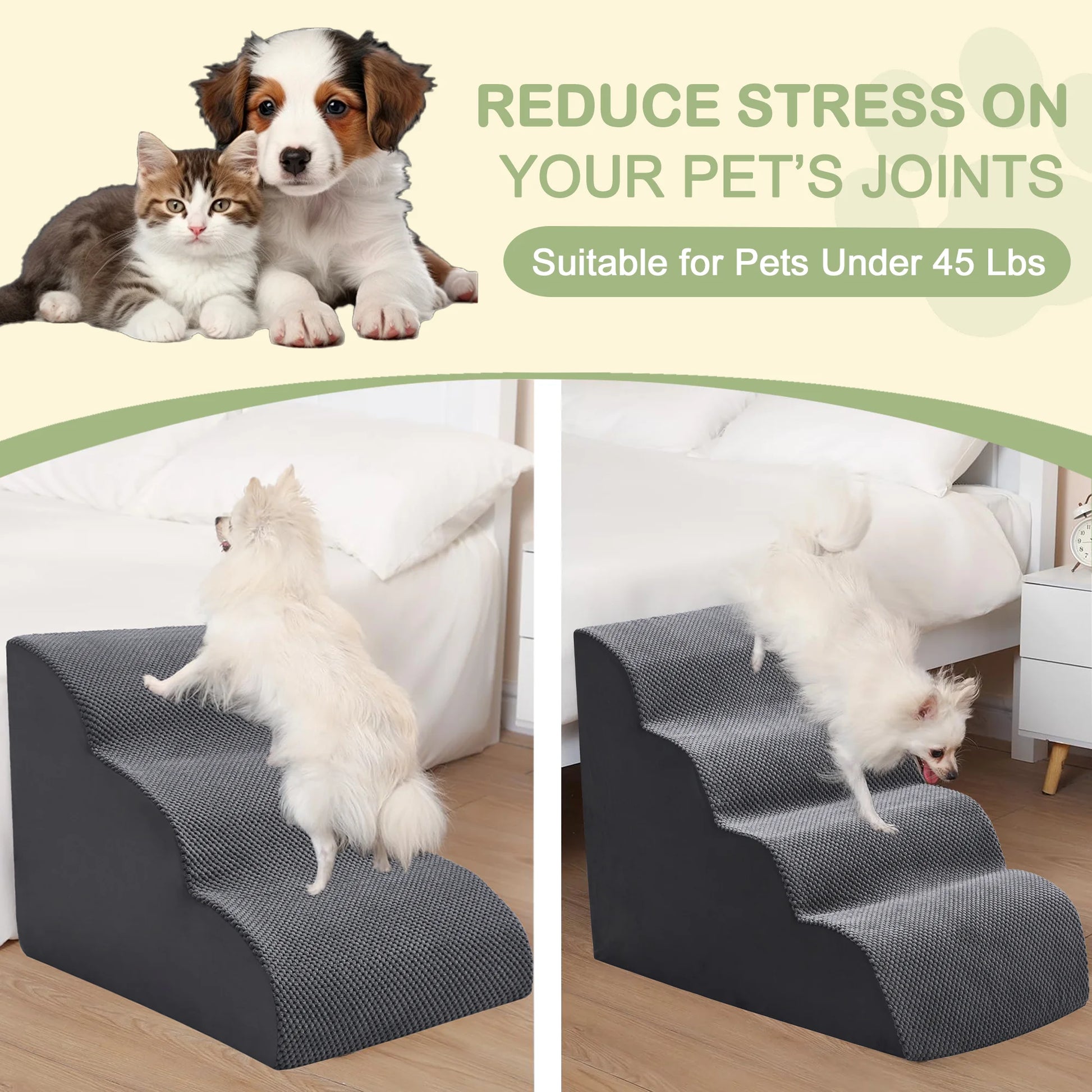 Curved Dog Stairs Ramp for High Beds 19.7" H, 4-Step Dog Steps for Small Dogs and Cats, Pet Stairs for High Bed Climbing, Grey