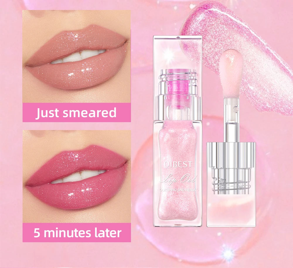 QIBEST Lip Oil Magic Warm Color Changing Lipstick Balm Lip Glaze Transparent Moisturizing Lipgloss Shiny Glitter Lips Cosmetics