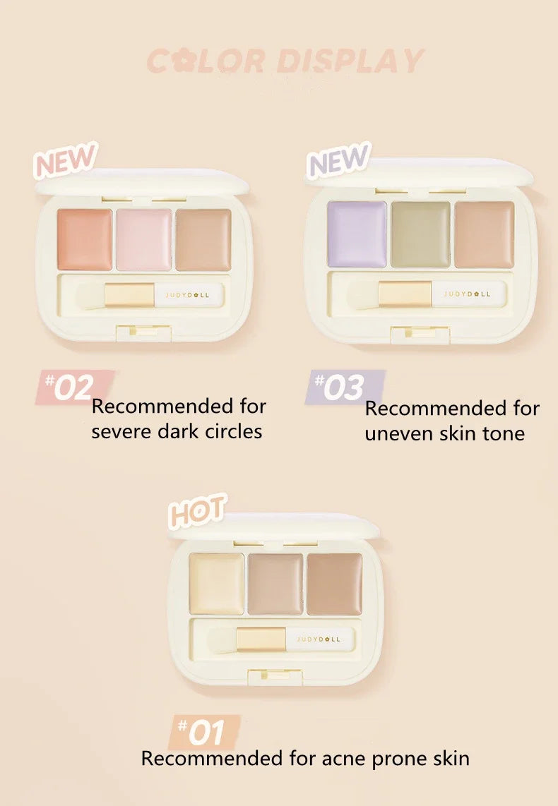 Judydoll Three-Color Concealer Palette Blemishes Spots Acne scars Covering Tear troughs Filling