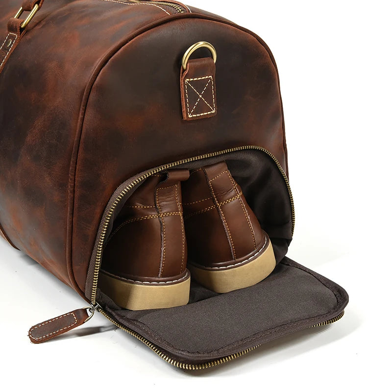 Fashionable Style Men's Leather Travel Handbags Real Cowhide Leather Duffle Bags For Man Male Weekend Bags With Shoe Pocket