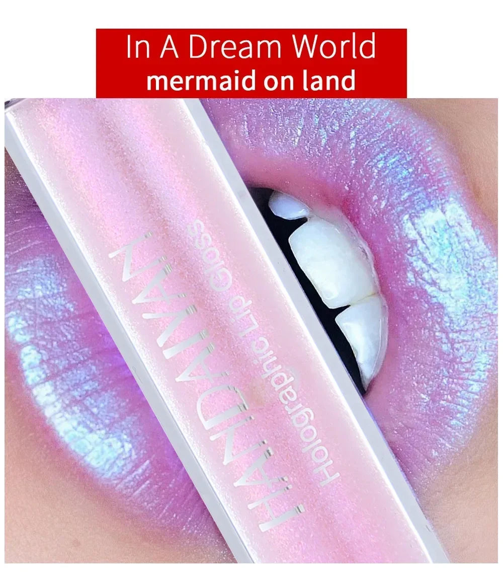 6 Colors Glitter Liquid Lip Gloss Tint Laser Holographic Lipstick Mermaid Glitter Lip Gloss Not Fading Lasting Lip Tint Cosmetic