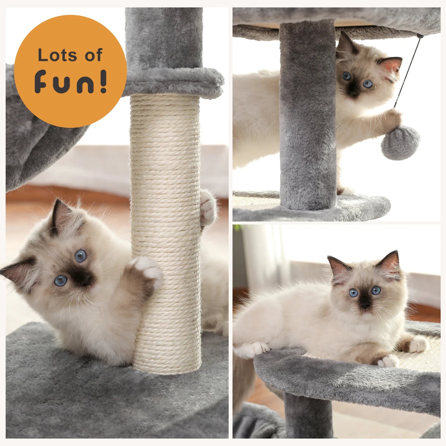 Cat Tree for Small Indoor Cats, Plush Cat Tower with Large Cat Condo, Deep Hammock and Sisal Cat Scratching Post for Kittens