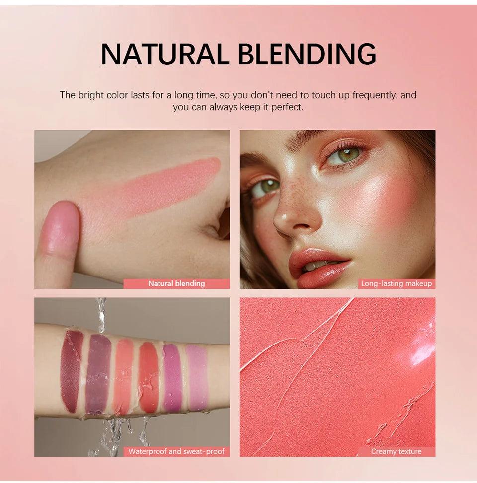 Lakerain 3in1 Cheek Lip Tinted Moistured Blush Stick Waterproof Easy Color Rouge Silky Smooth Blusher Cream Matte Contour Makeup