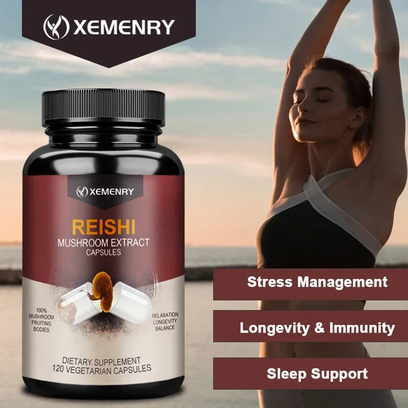 Reishi Capsules - Reishi Extract Helps with Longevity, Mood, Sleep and Immune Support Vegan Supplement Non-GMO