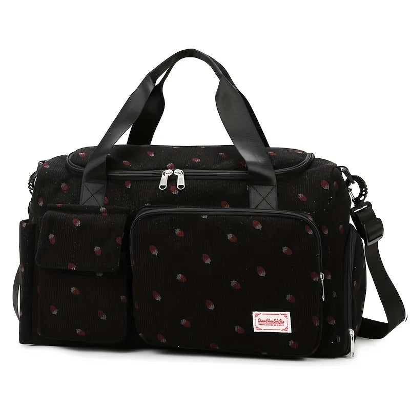 Large Capacity Casual Strawberry Print Duffel Bag with Multiple Compartments - Ideal for Travel, Gym, and Everyday Use